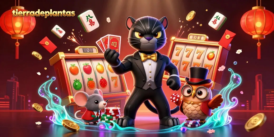 Engage with tierradeplantas in stylish casino action featuring cartoon panther dealing cards and lucky characters.