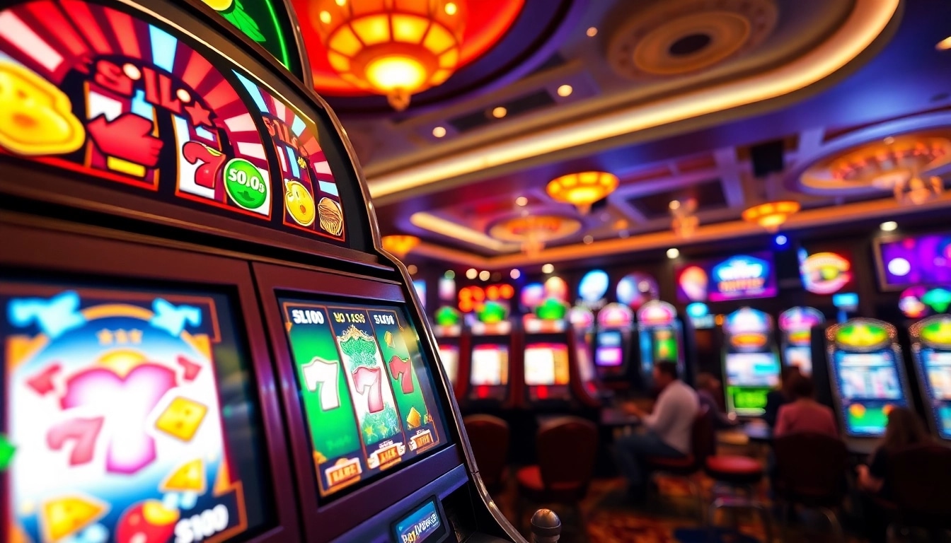 Mainan Slot77 yang menarik dengan simbol cerah di kasino ramai.