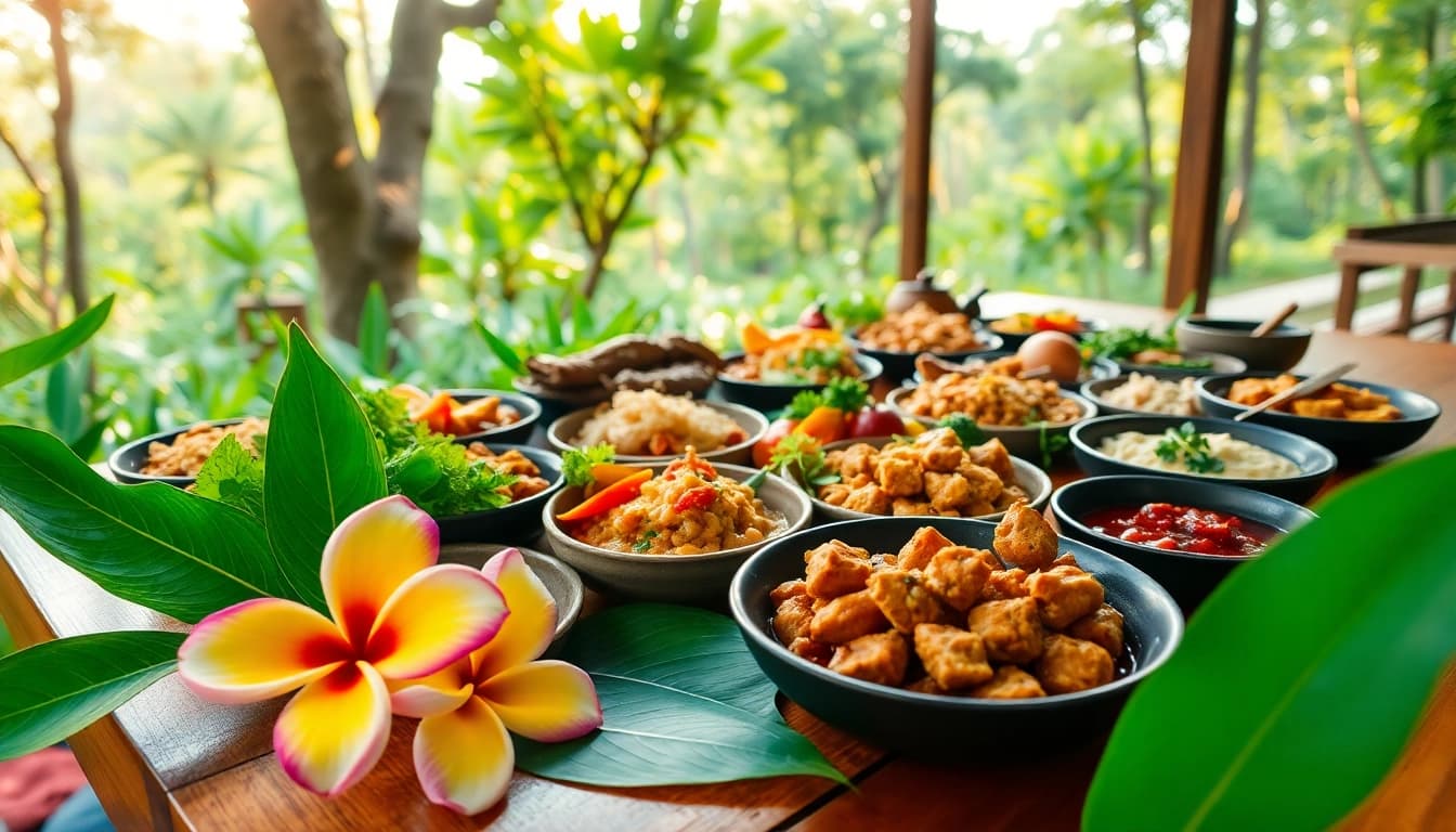 Rasakan suletoto dan hidangan tradisional lainnya di atas meja kayu yang indah.