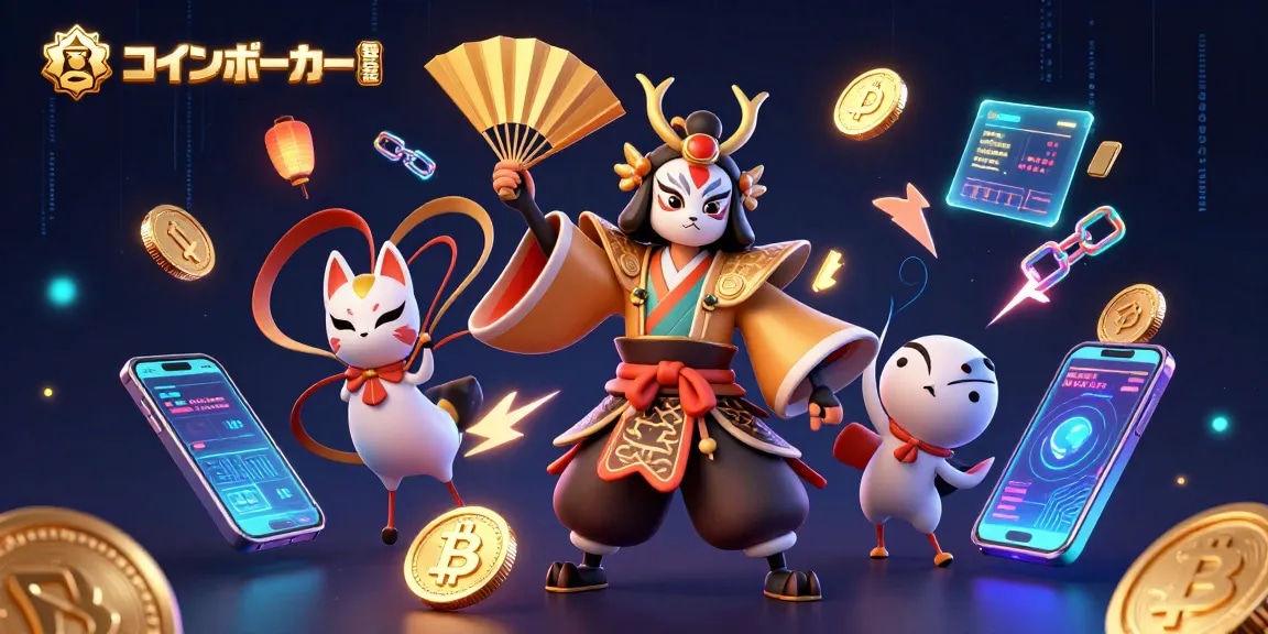 コインポーカー 登録して、仮想通貨ポーカーの魅力を体験する様子を描いたイラスト。