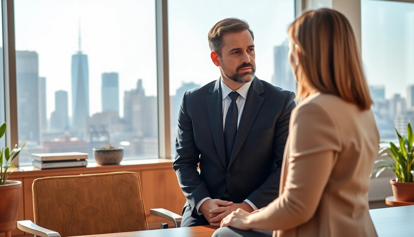 Consultation with a New York City Personal Injury Lawyer in a professional office atmosphere.