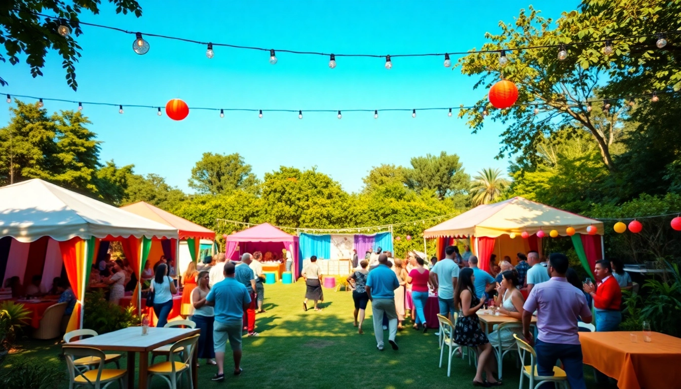 Enjoying a vibrant outdoor party with various Party Rentals set up for a festive atmosphere.