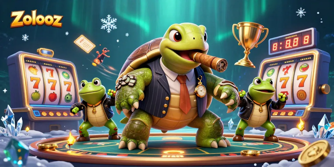 Zolooz brings luck with a dynamic casino scene featuring a mobster turtle and slot machines.