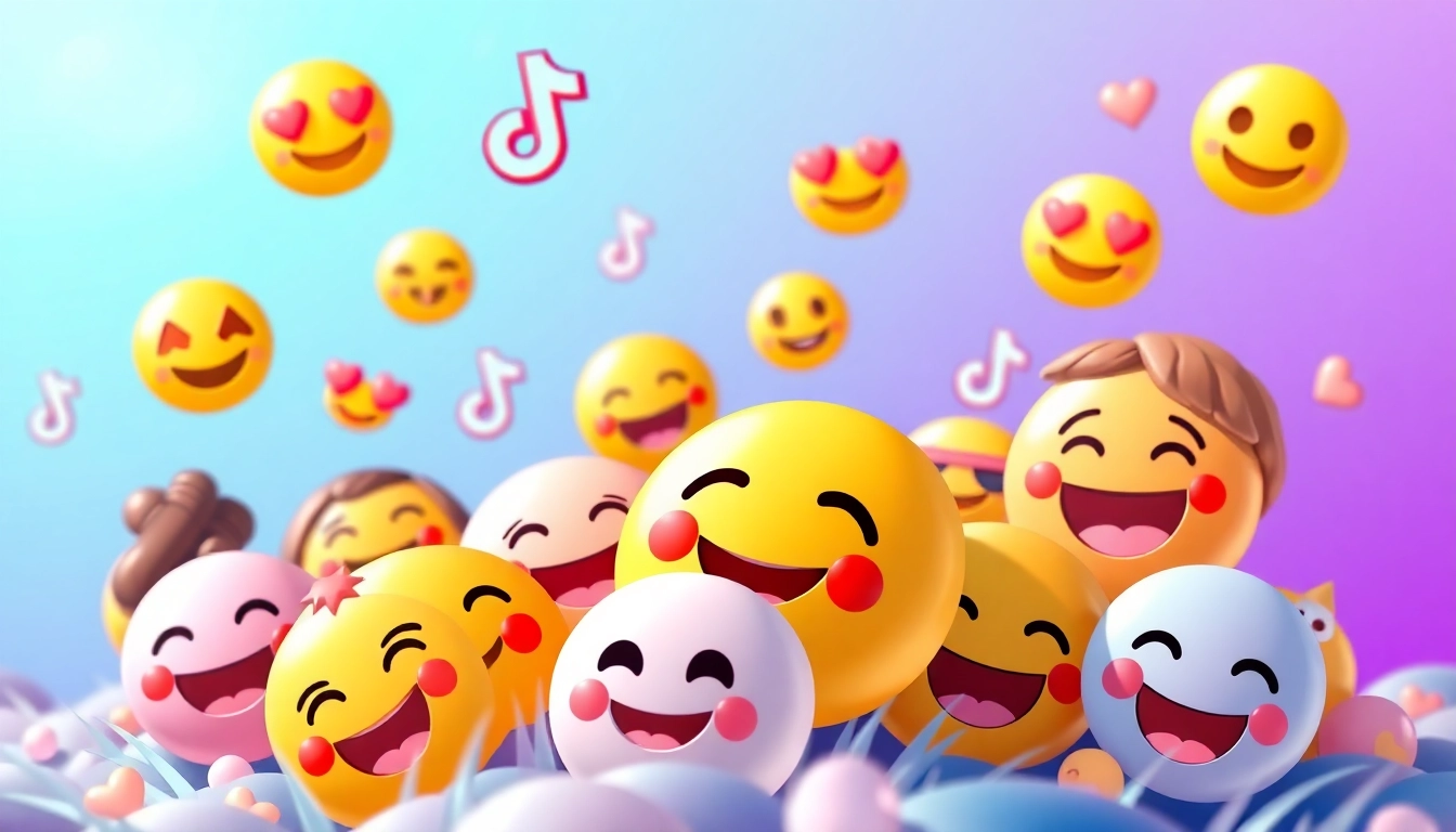 TikTok emojis displayed in a vibrant design to illustrate their use in social media.
