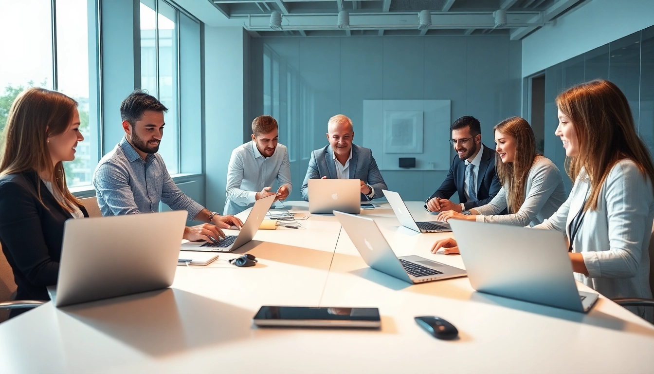 Team discussing enterprise it solutions in a modern office environment.