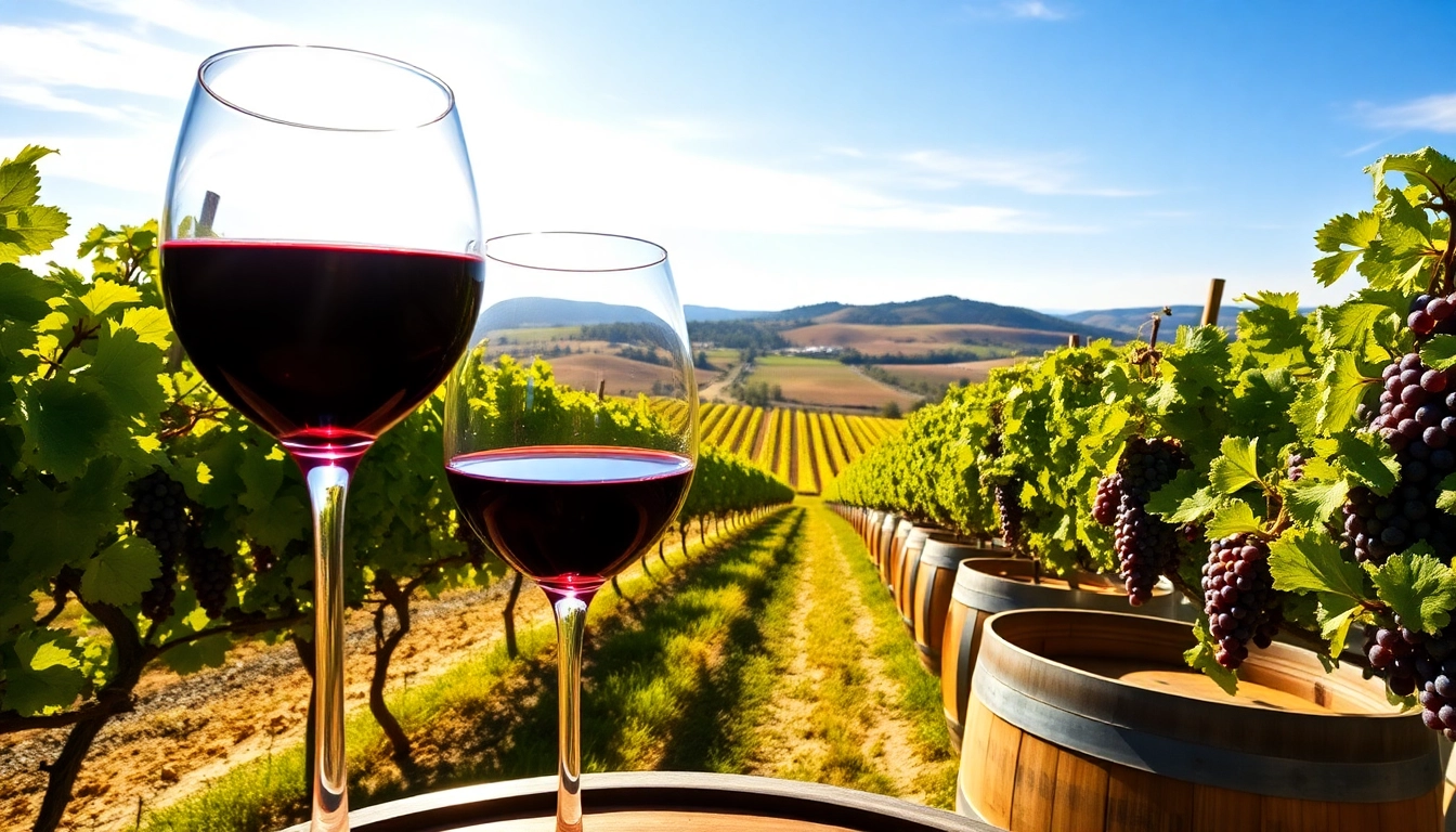 Engaging Clarksburg wine tasting scene with grapevines and wine glasses reflecting sunlight.