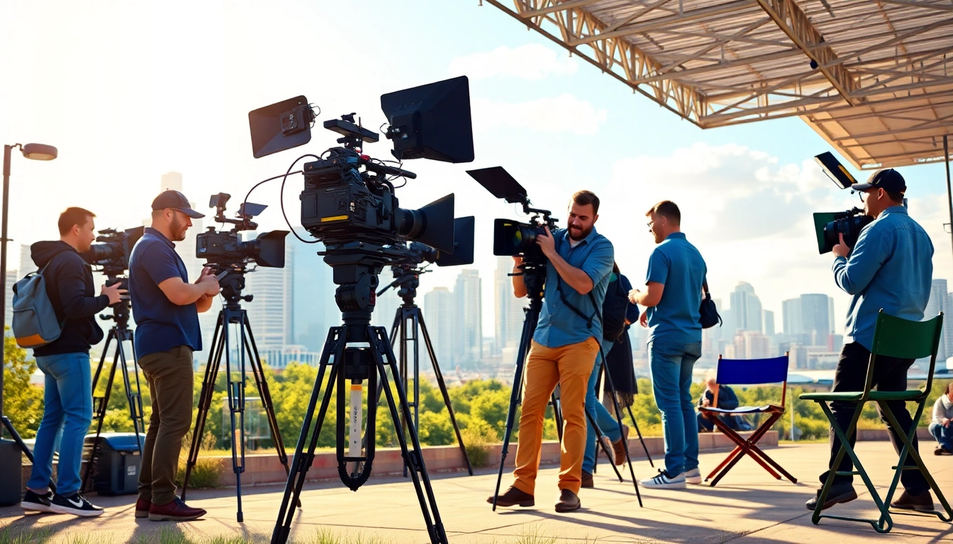 Edmonton production companies showcase vibrant film shoots with a professional crew in action.