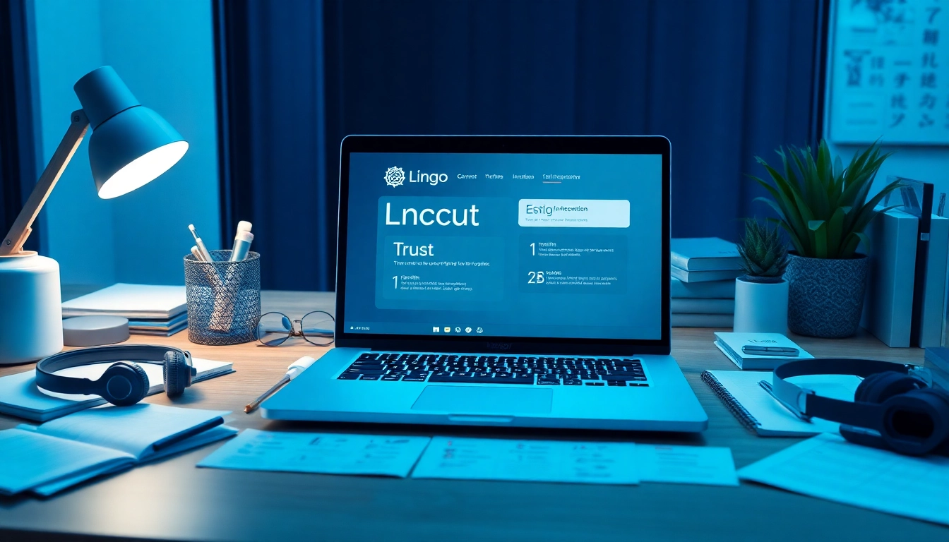 Lingo Connect digital workspace showcasing modern interpretation tools and multilingual elements.