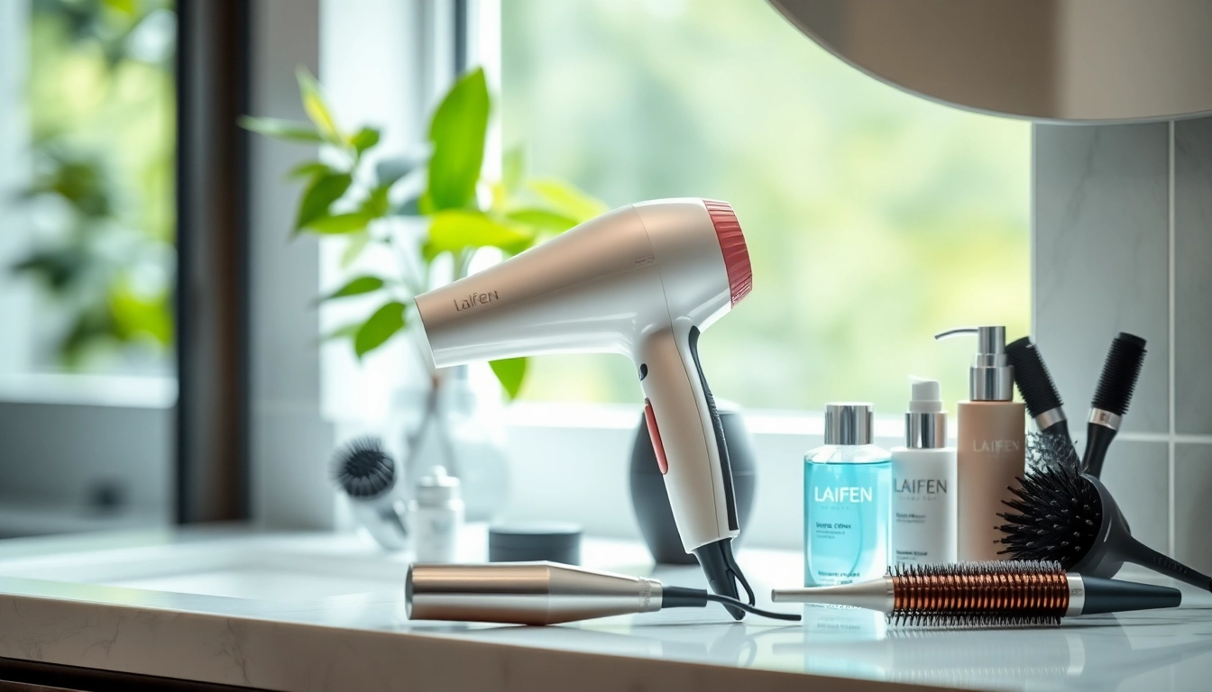 Experience the performance of laifen se hair dryer with elegant styling products in a serene bathroom setting.