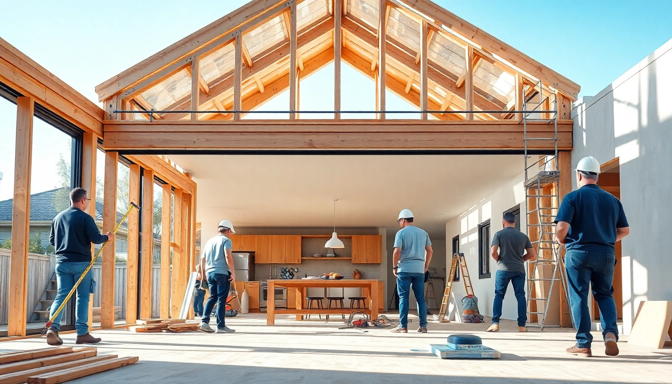 House extension construction in Melbourne with builders framing new open-plan areas.