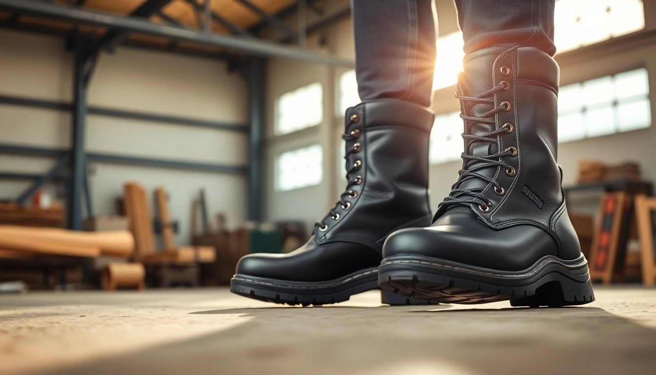 Showcase of Vaultex safety boots Kenya highlighting their durability and safety features in an industrial setting.