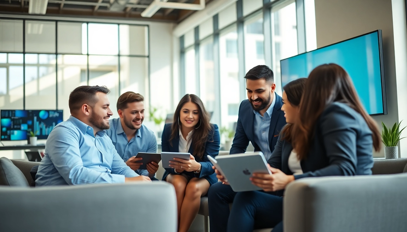 Enhance competitive intelligence for sales with a collaborative team in a modern office setting.