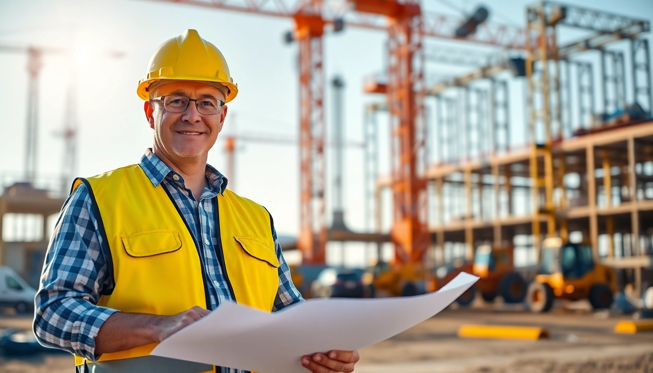 New Jersey General Contractor confidently managing a bustling construction site.