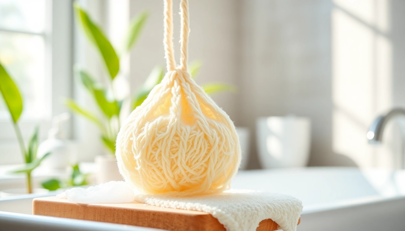Learn how to clean a loofah with fresh bubbles and soap in a bright bathroom scene.