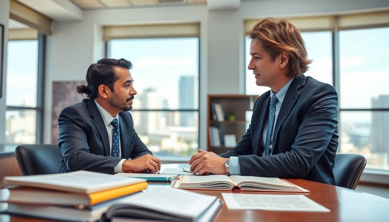 A Sarasota personal injury lawyer consulting with a client in a professional office setting.