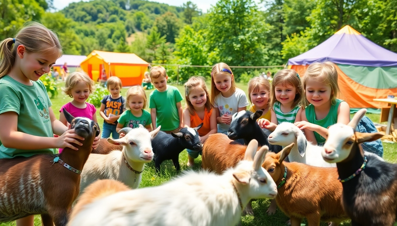 Children engaging in animal care and activities at an animal camp in Illinois, showcasing joy and learning.