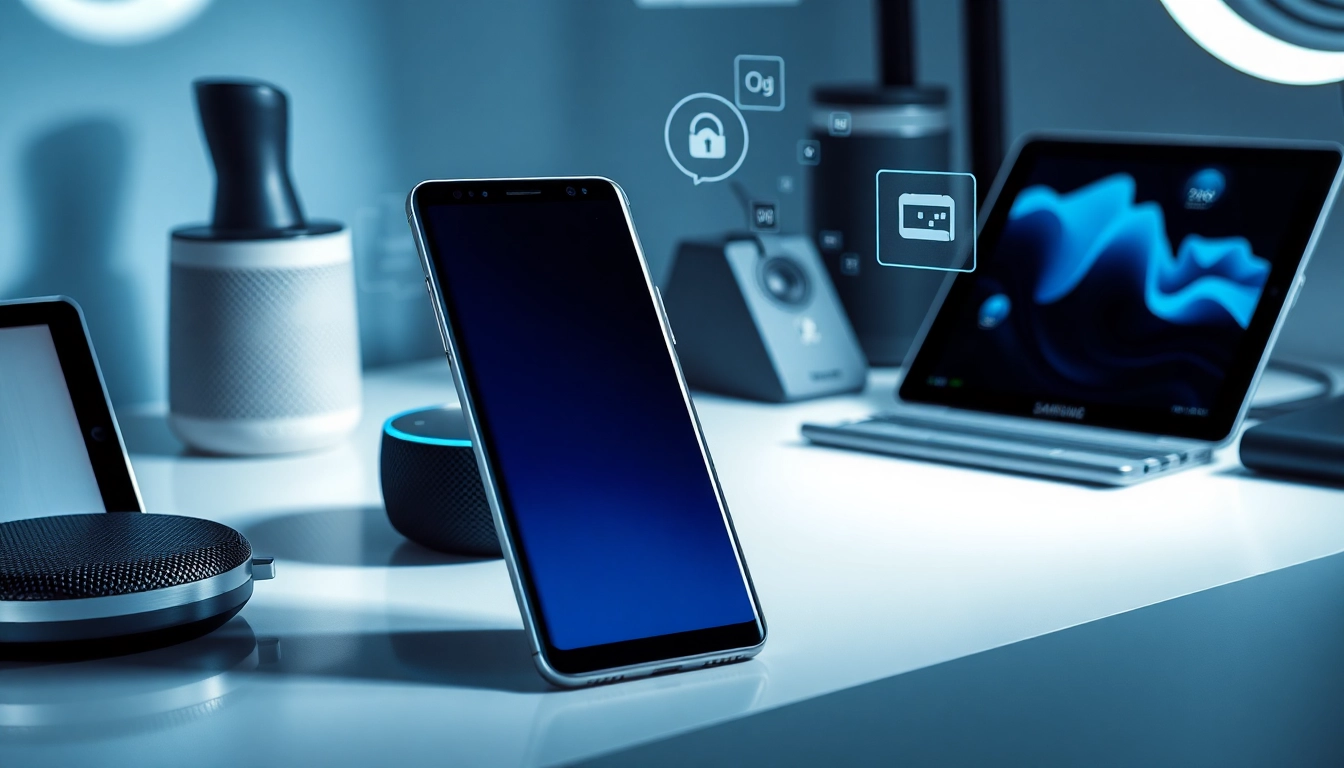 Samsung Galaxy S8 showcased on a modern desk with tech gadgets.