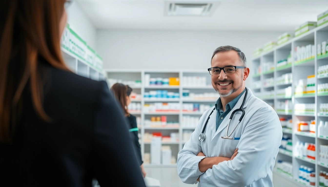 Explore the services at MediClick Pharmacy with a friendly pharmacist at work.