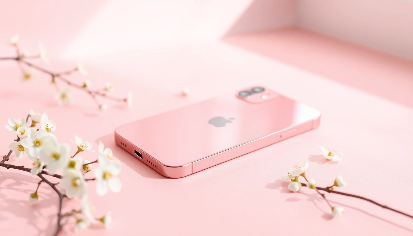 Explora el iPhone 15 rosa destacado sobre un fondo claro con flores suaves.