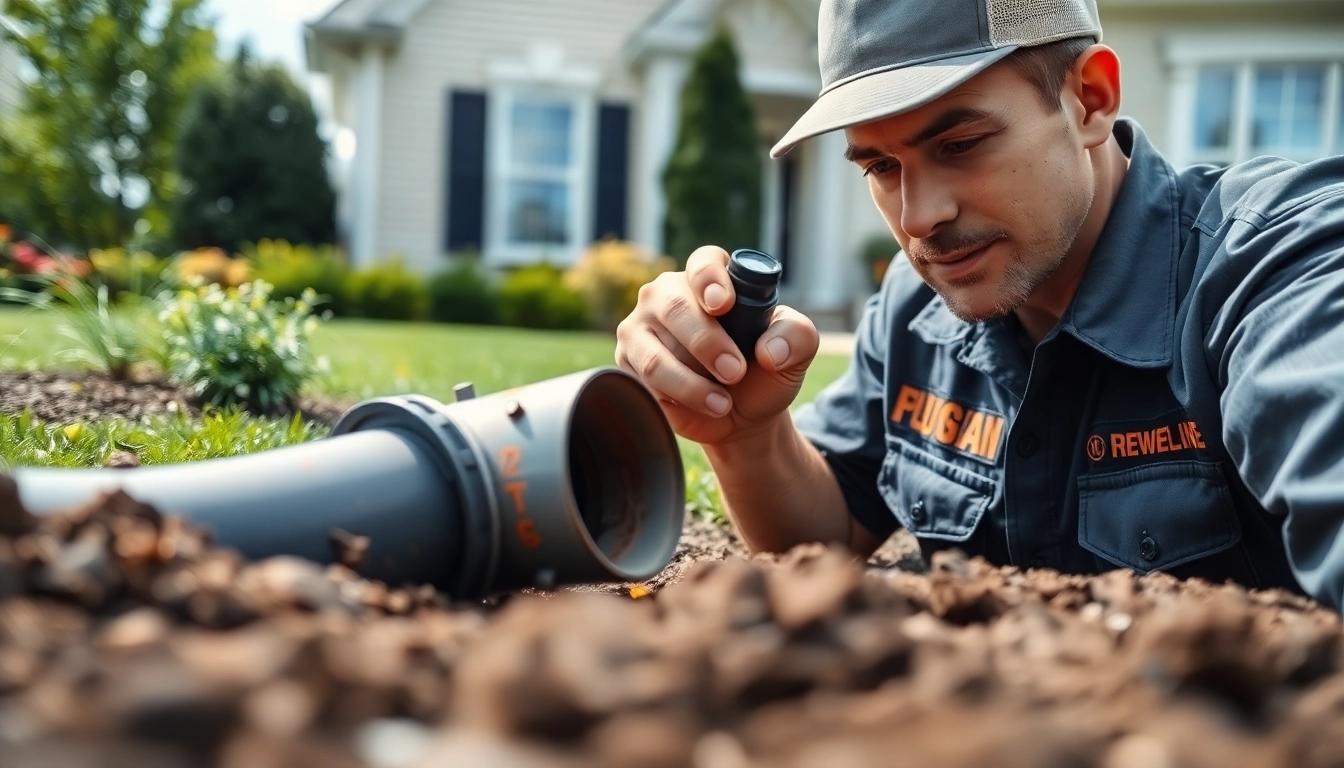 Sewer repair Durham expert evaluating a residential plumbing situation with strong focus and professionalism.