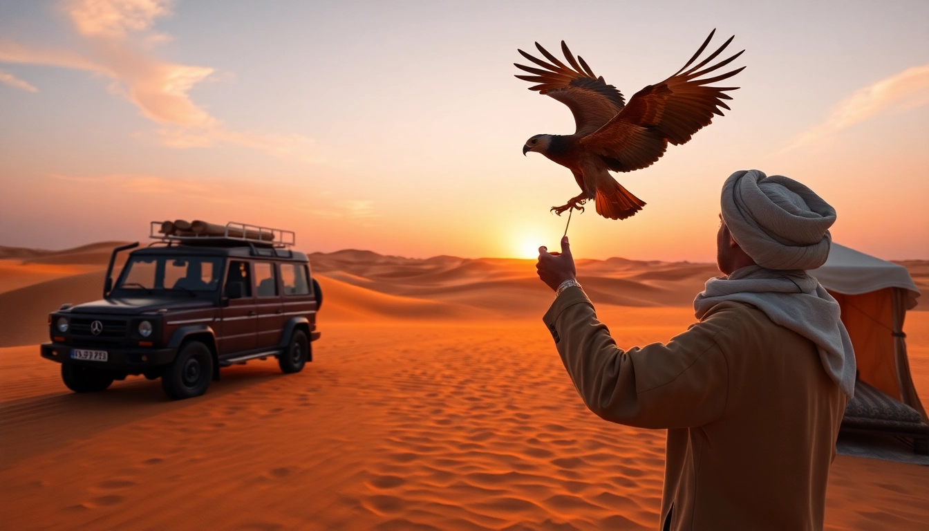 Experience the thrilling vip desert safari dubai with a luxurious 4x4 and falconry.