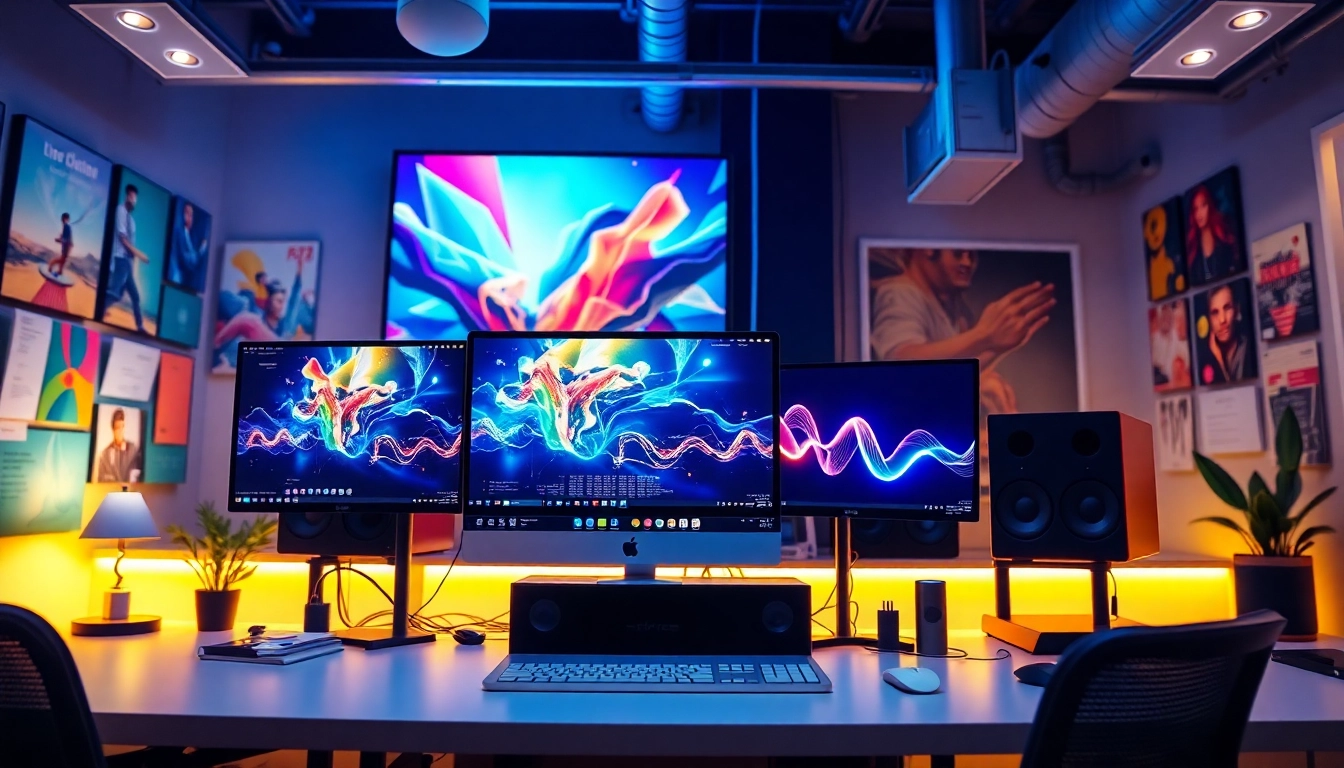 Klynt digital media workstation showcasing sleek technology and vibrant workspace design.