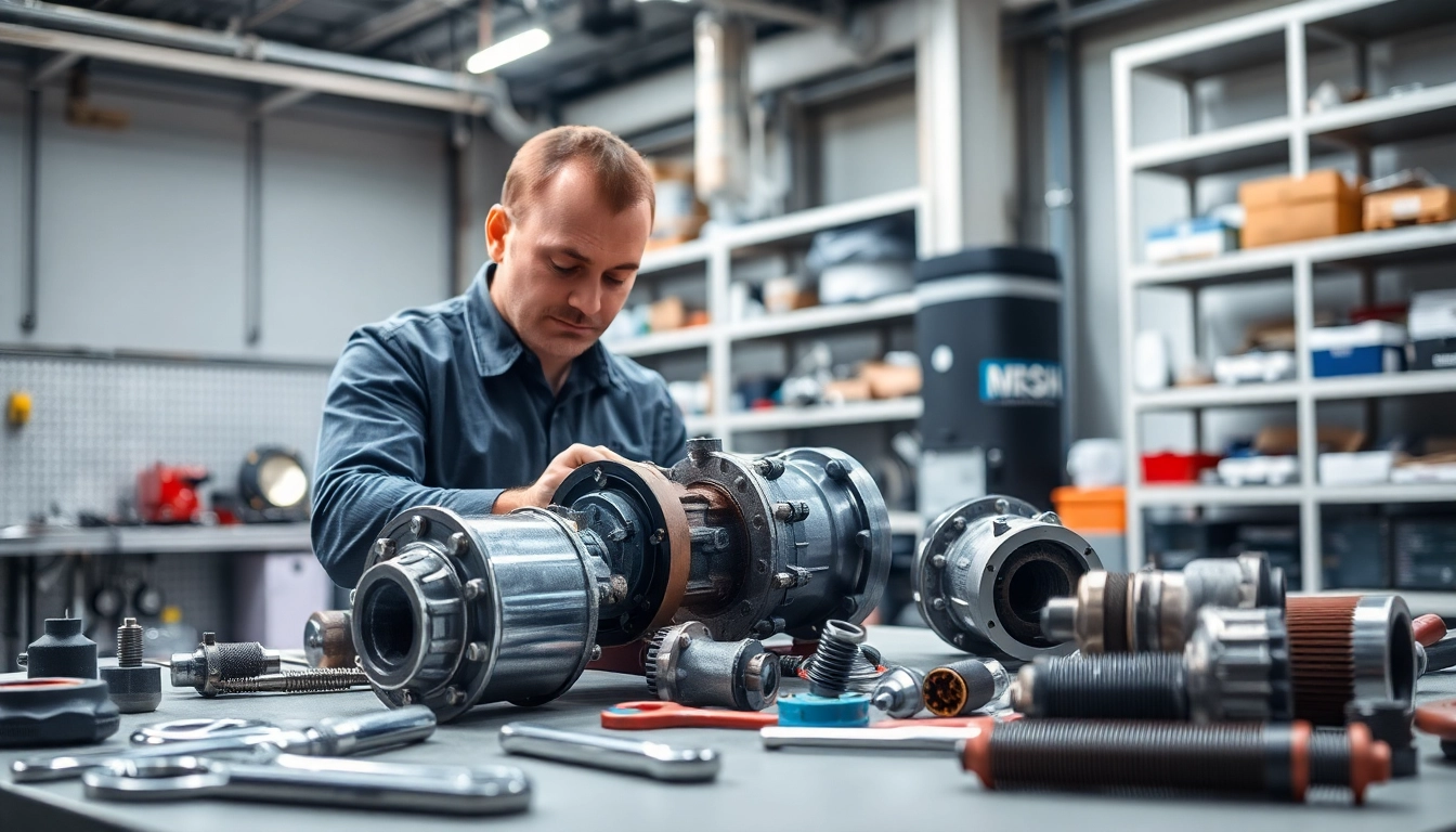 Ensure effective hydraulic system maintenance as a technician inspects components in a workshop.