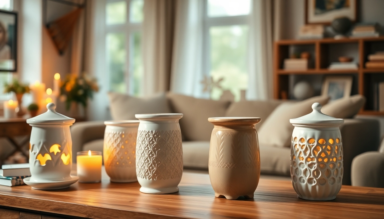View elegant wax warmers from https://www.scentswarmers.com in a cozy home setting with warm lighting.