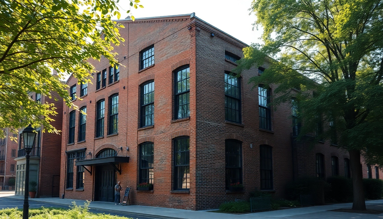 Old Knows Factory's historic facade framed by greenery, showcasing its architectural beauty.