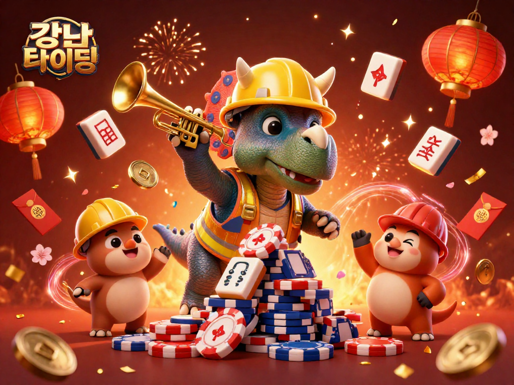 강남 타이밍을 활용한 도파민 가라오케의 축하 장면을 담은 화려한 일러스트