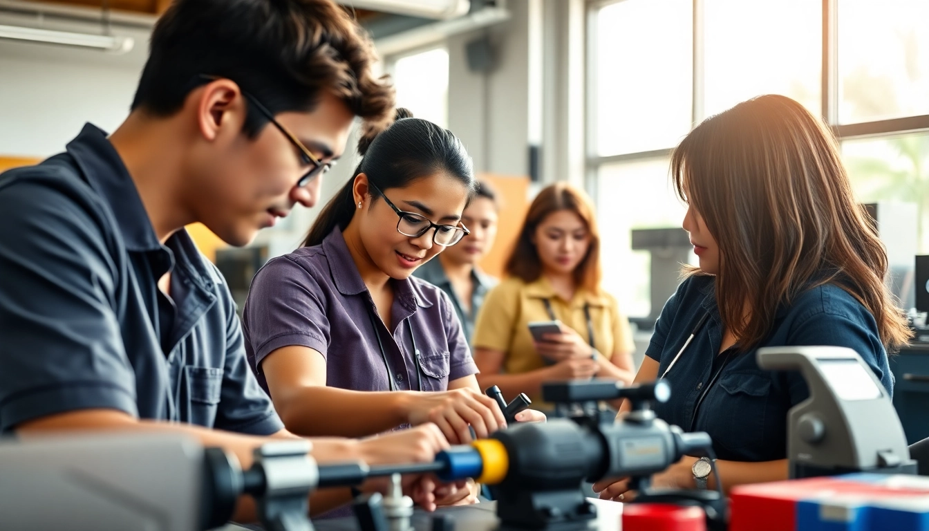 Students learning at trade schools in Hawaii engaged in hands-on technical training.