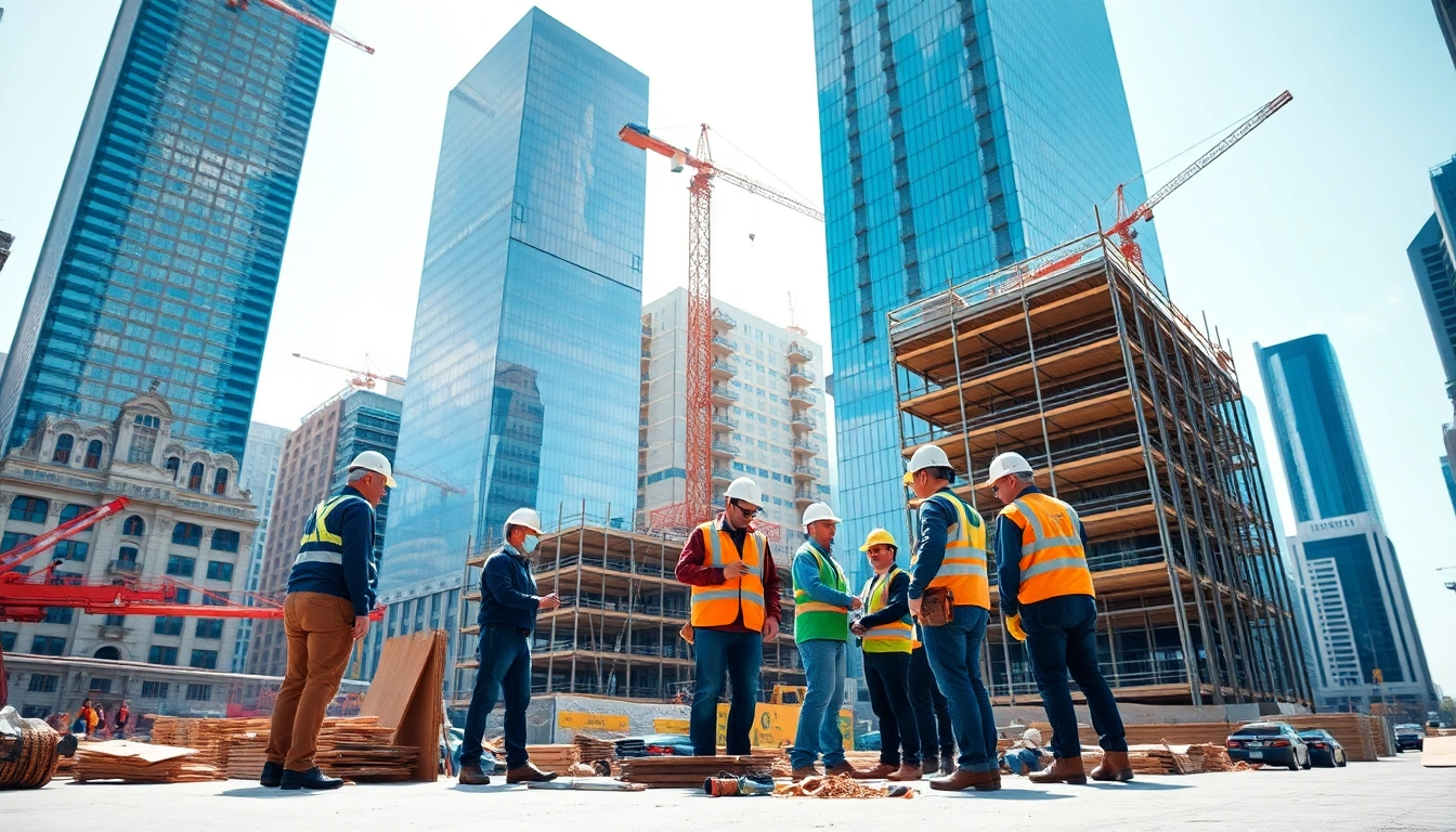 Team of New York General Contractor professionals collaborating on a vibrant urban construction site.