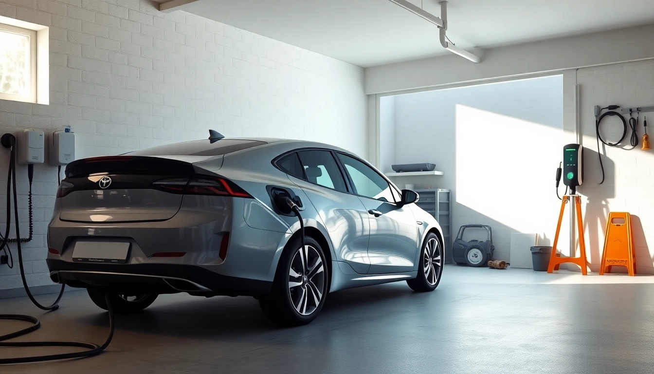 EV charger installation estimate with a newly installed electric vehicle charger in a modern garage.
