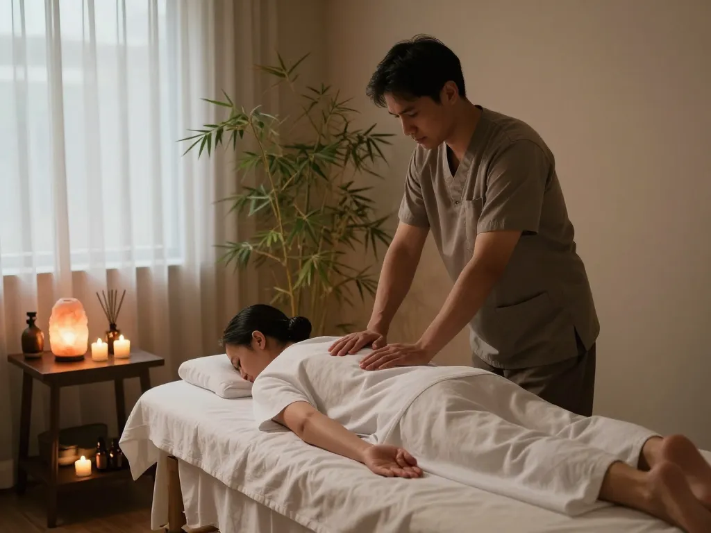 Relaxing 포항스웨디시 massage therapy scene in tranquil spa setting.