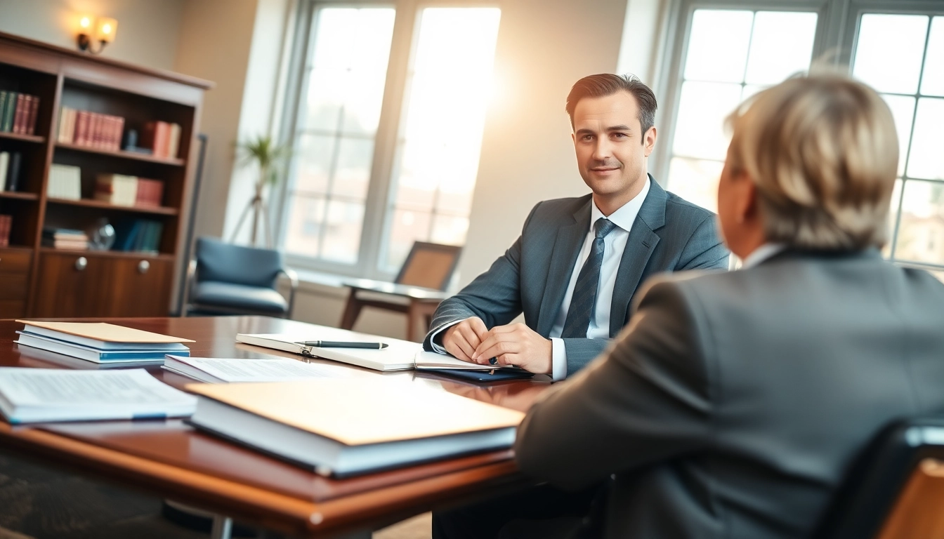Birmingham Divorce Lawyer consulting with a client in a warm, professional office setting.