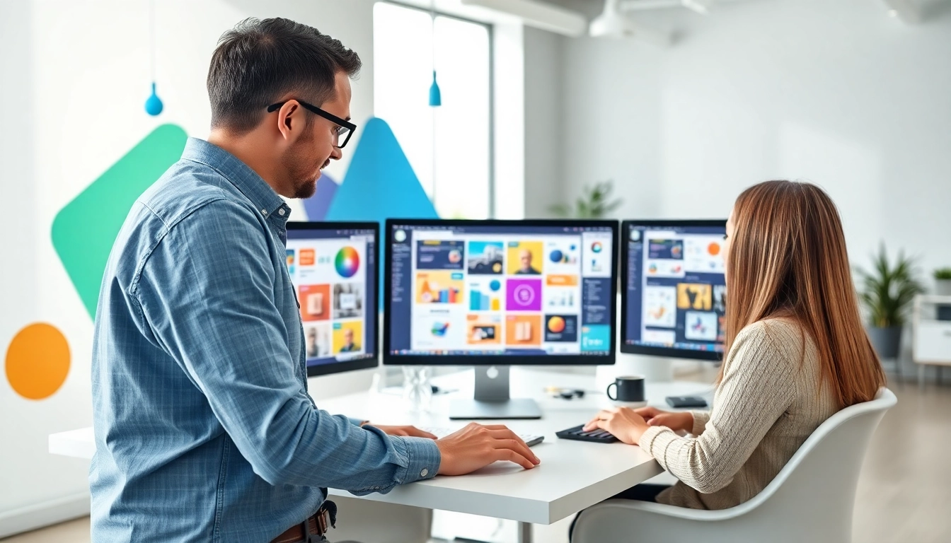 Engaging scene of Web design Hereford with designers creating stunning website layouts in a bright studio.