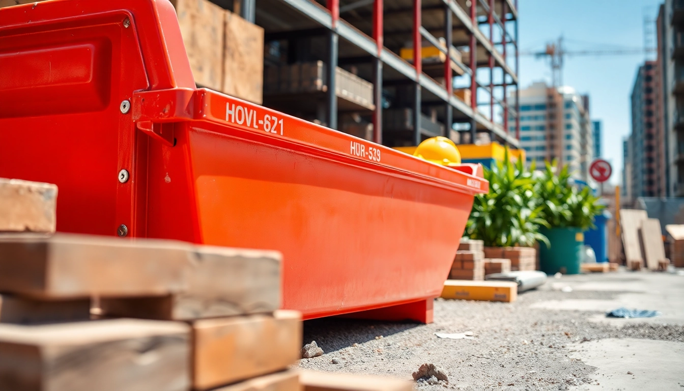 Monster Skips featured prominently in a busy urban construction site with tools and materials.