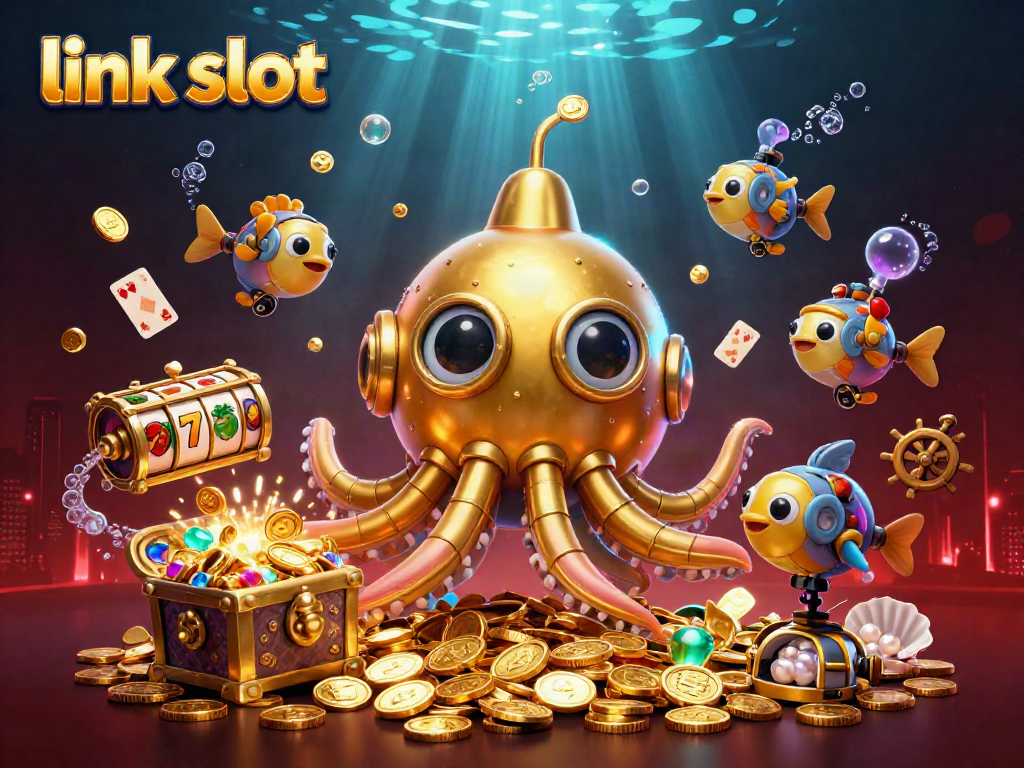 Permainan slot gacor link slot diilustrasikan dengan karakter 3D yang penuh warna dalam suasana laut.
