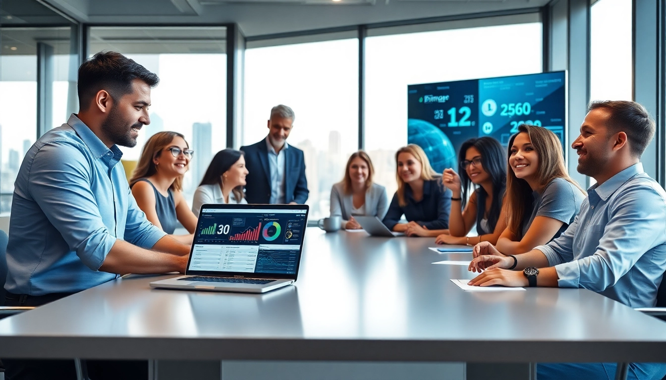 Carry out IT support as a managed IT provider in a modern office setup, featuring tech visuals and teamwork.