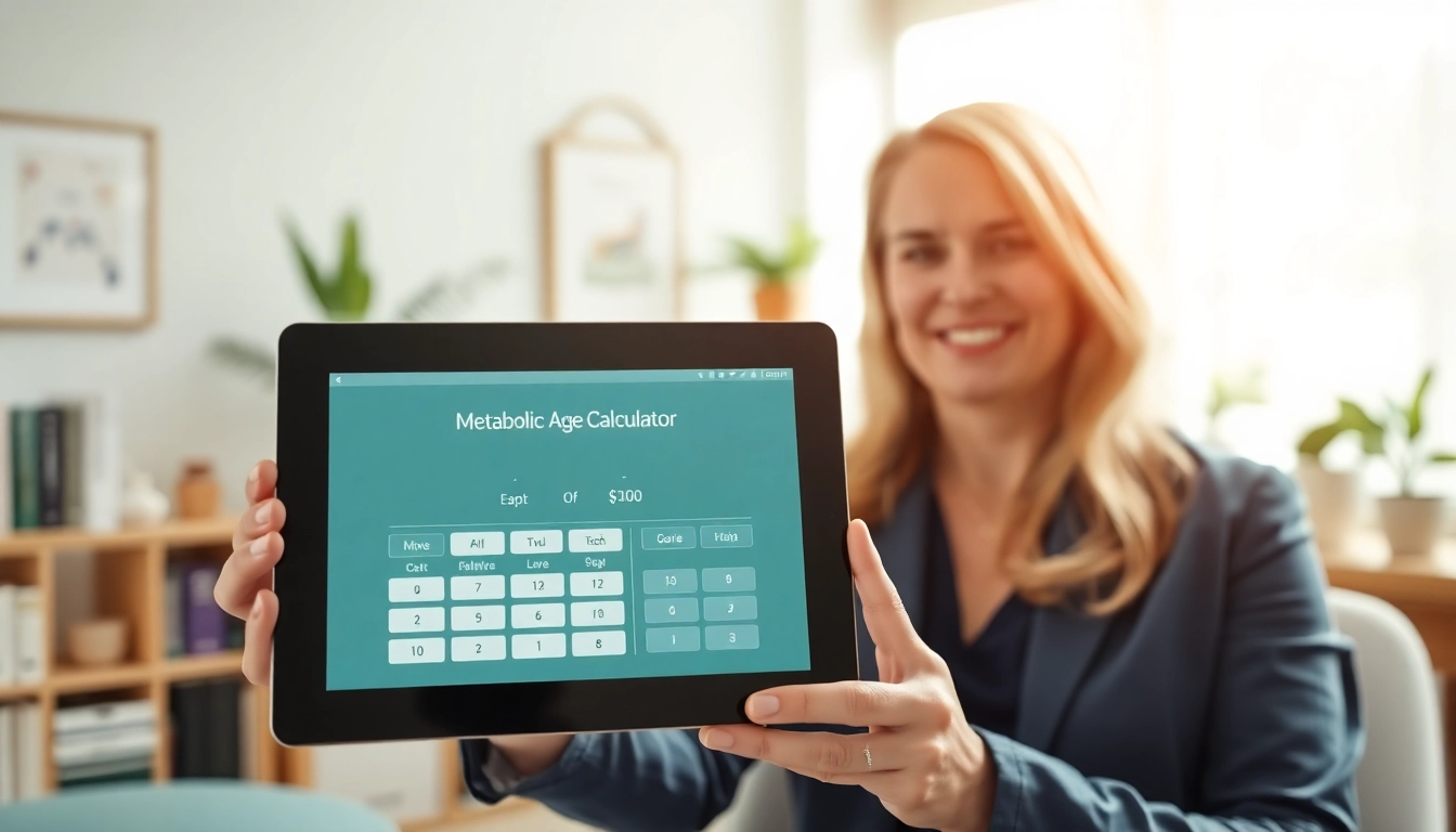 Engage with the metabolic age calculator using an inviting and professional wellness setting.