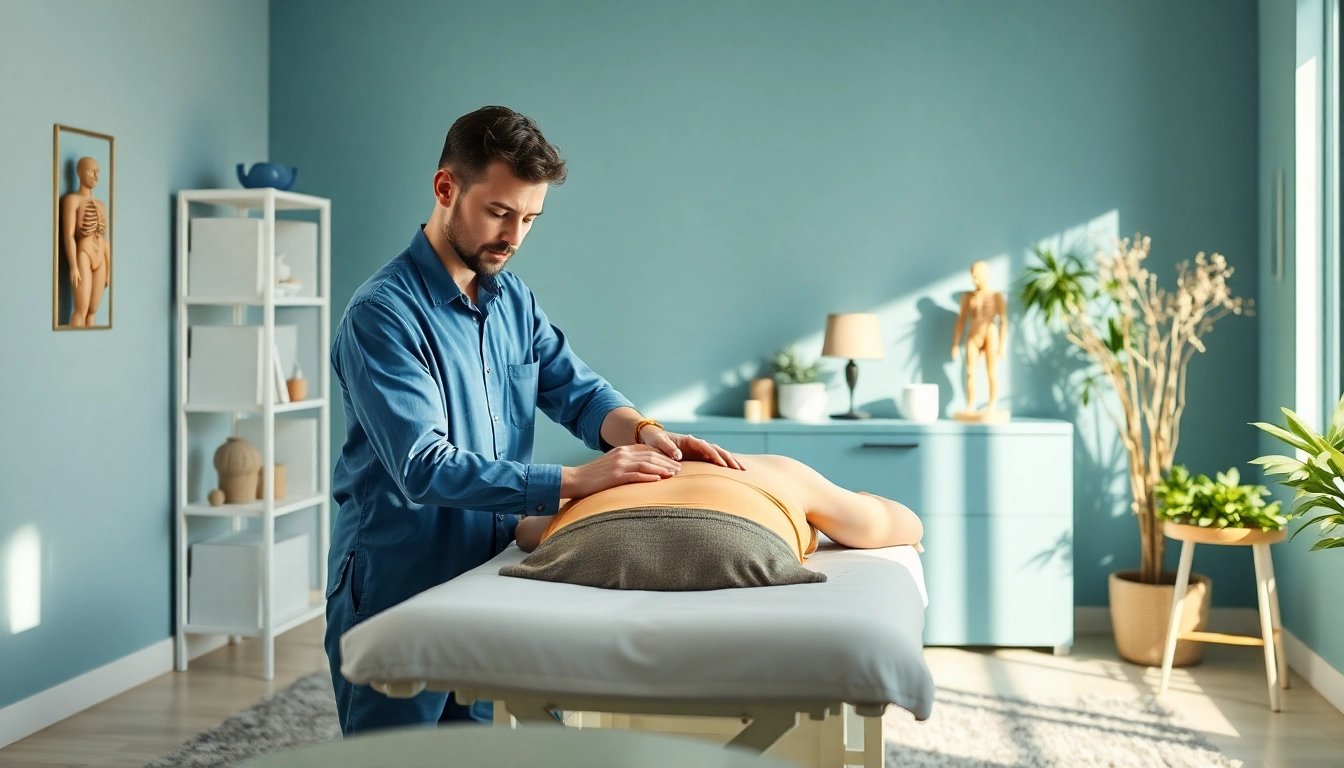 Osteopathie in einer ruhigen Klinik, Fachkraft behandelt einen Patient sanft.