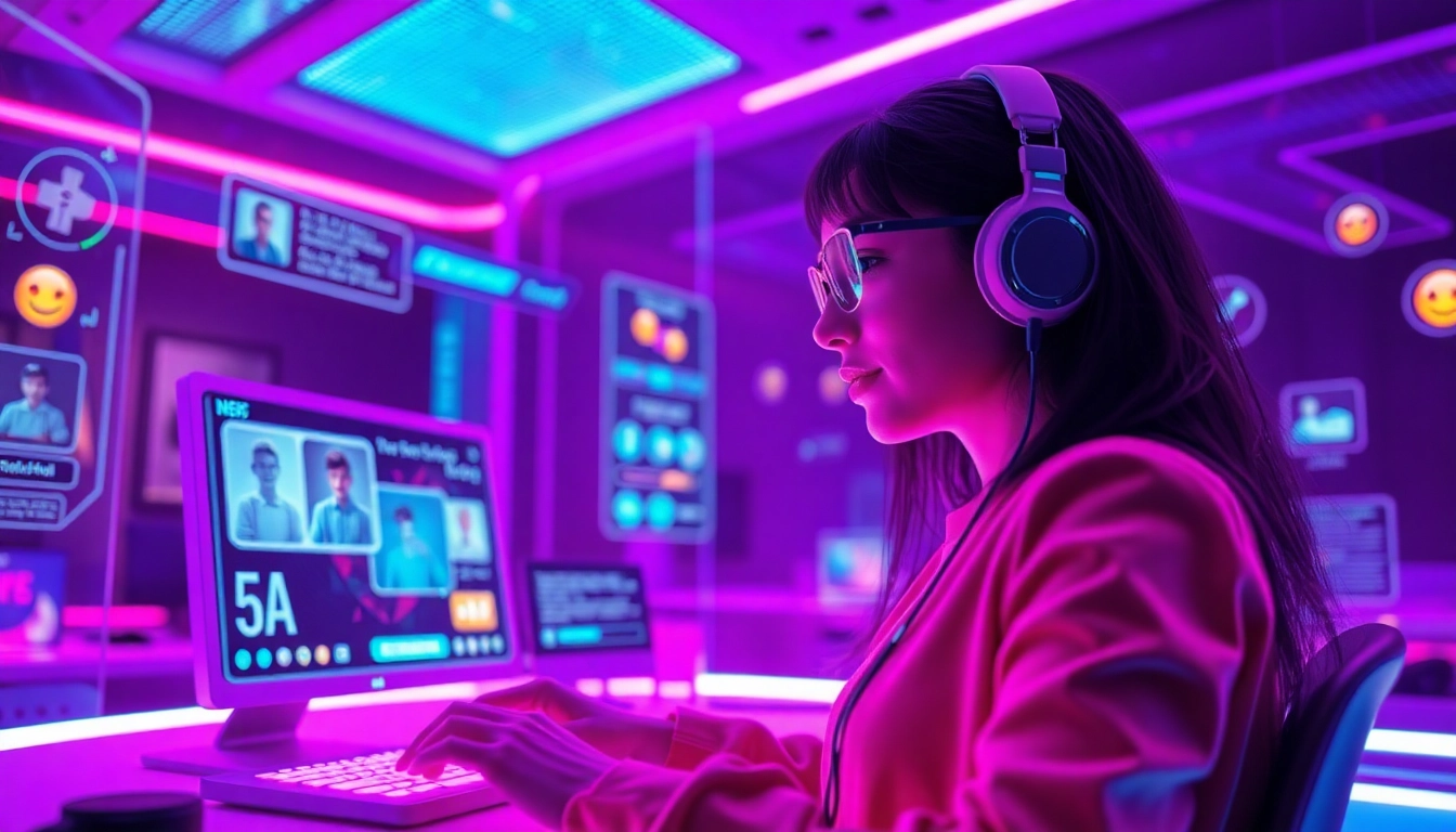 Engaging interactive NSFW AI chatbot experience with vibrant neon hues.