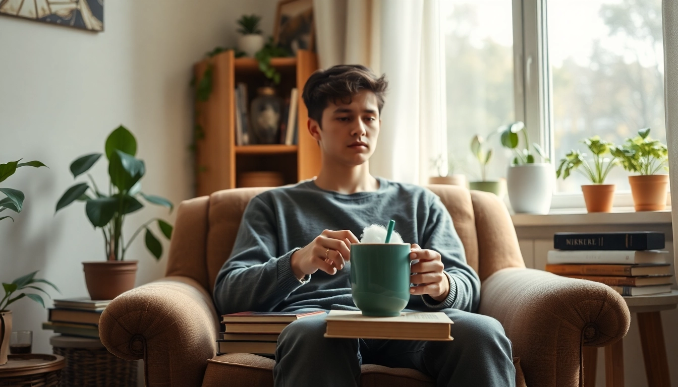 Reflecting on Life in a Break Down in a serene, cozy room with tea and books.