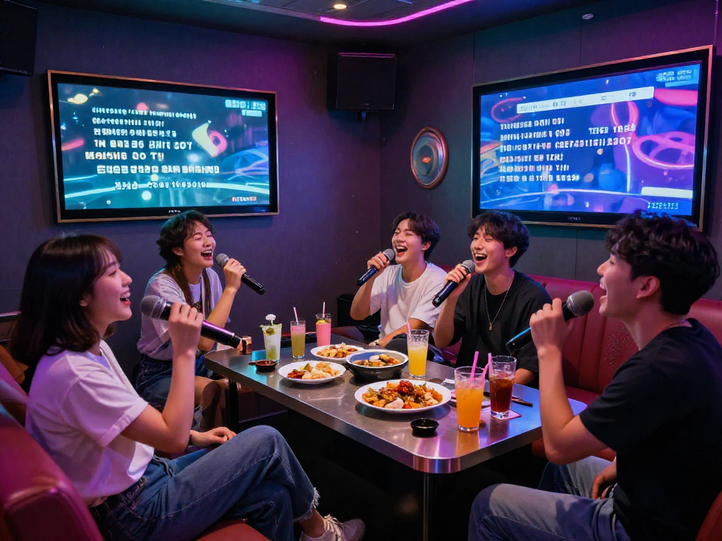 강남 타이밍에서 즐거운 노래방에서 노래를 부르는 친구들 모습