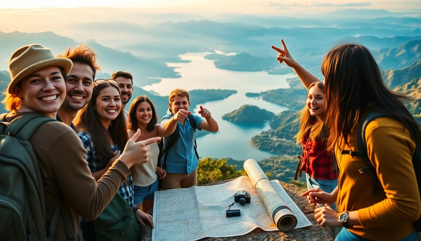 A group of excited travelers enjoying a scenic view featured on https://travelvixta.com, showcasing the joy of exploration.