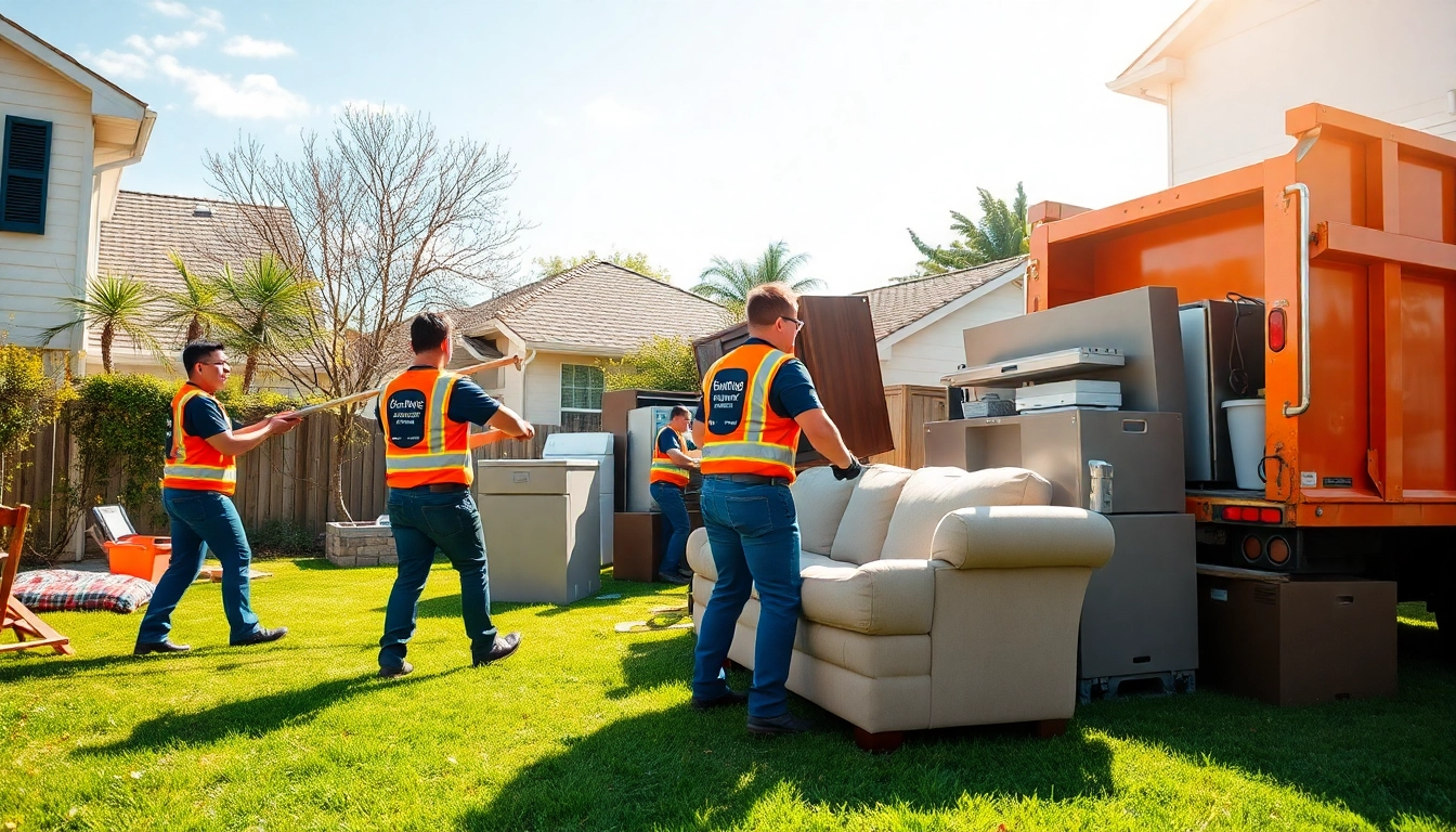 Efficient junk removal by Myeasyjunkremoval.com team clearing clutter in a residential yard