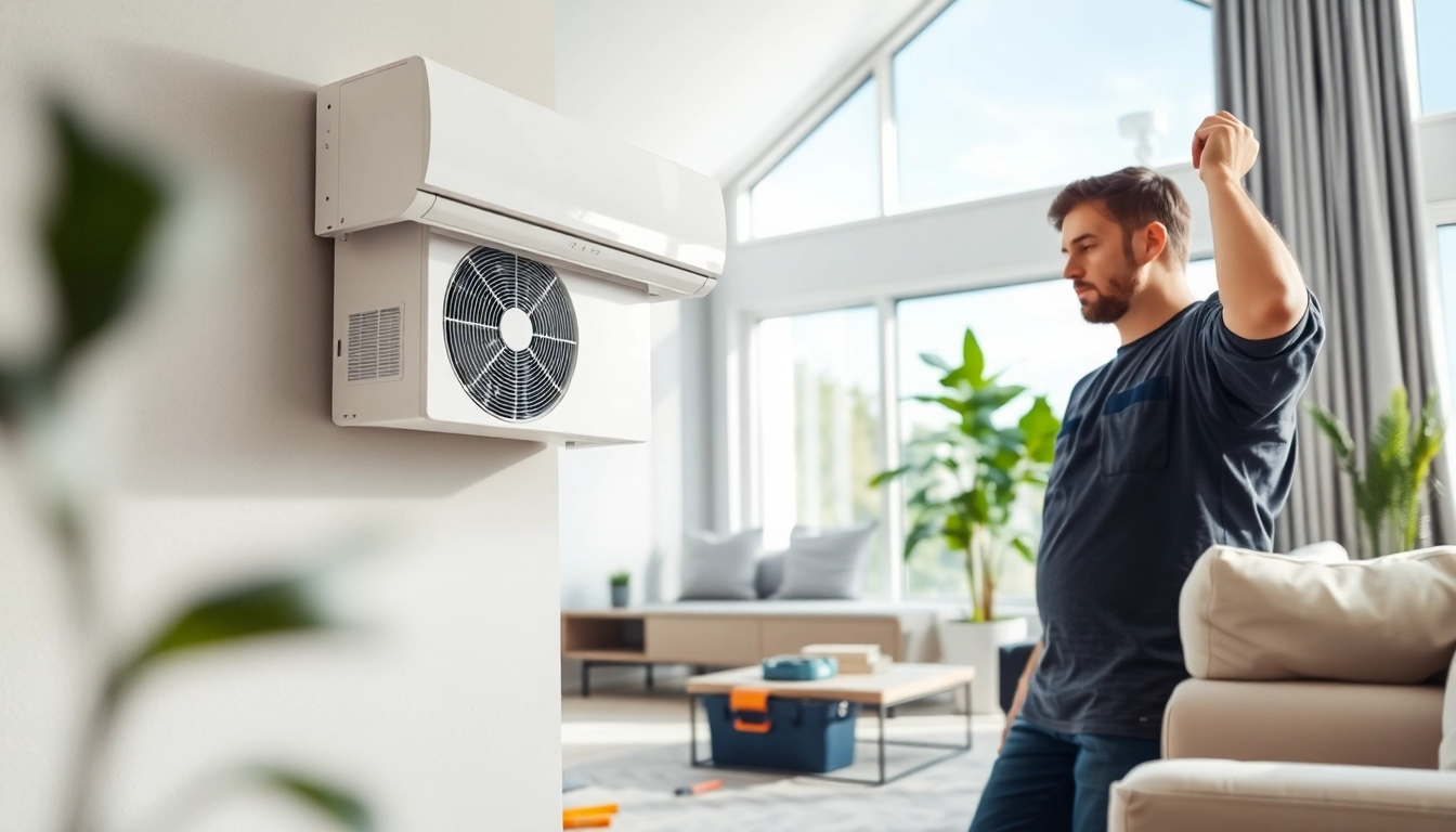 Install a mini split ac unit in a modern home setting showcasing efficiency and design.