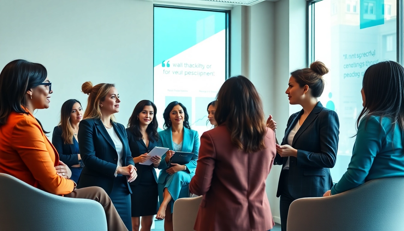 Empowered women engaged in executive coaching for women in a collaborative office environment.