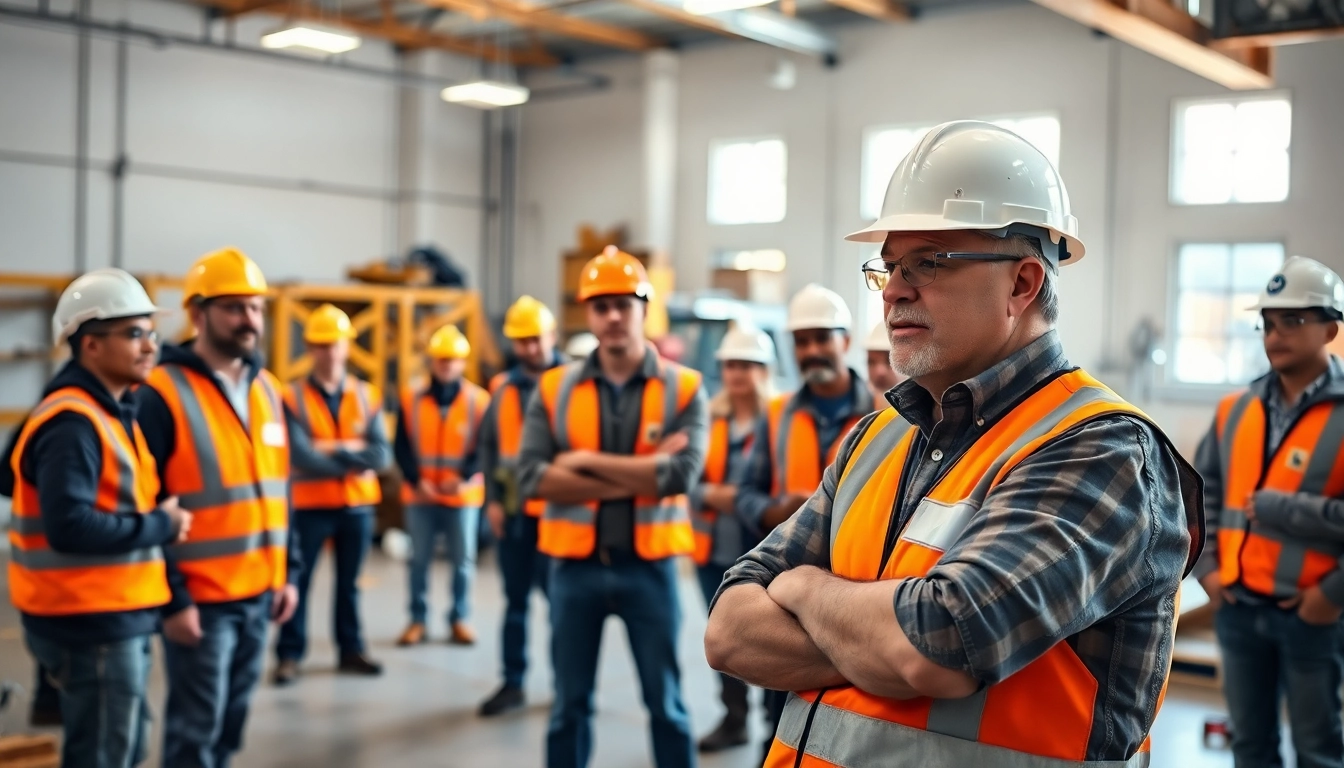 Engaged workers participating in construction safety training session, learning crucial safety protocols.