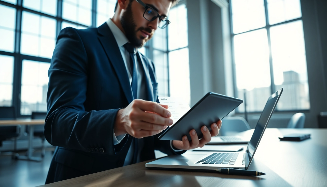 Analyze various Biz Listings in a modern office with a professional tone.
